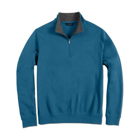 NEW SCOTT BARBER men's pima interlock zip mock in dark teal